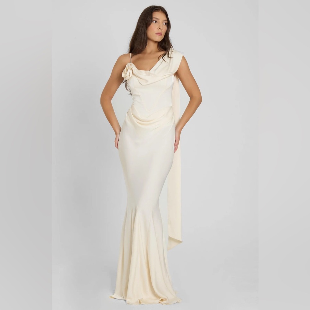 LEAU CELINE CORSET DRAPE SATIN GOWN - IVORY